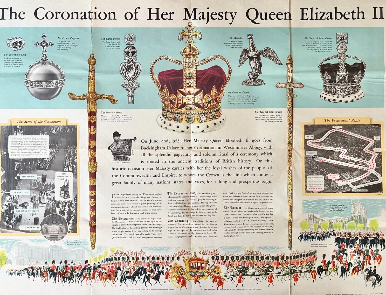 The Coronation Of Her Majesty Queen Elizabeth II information poster 1953
