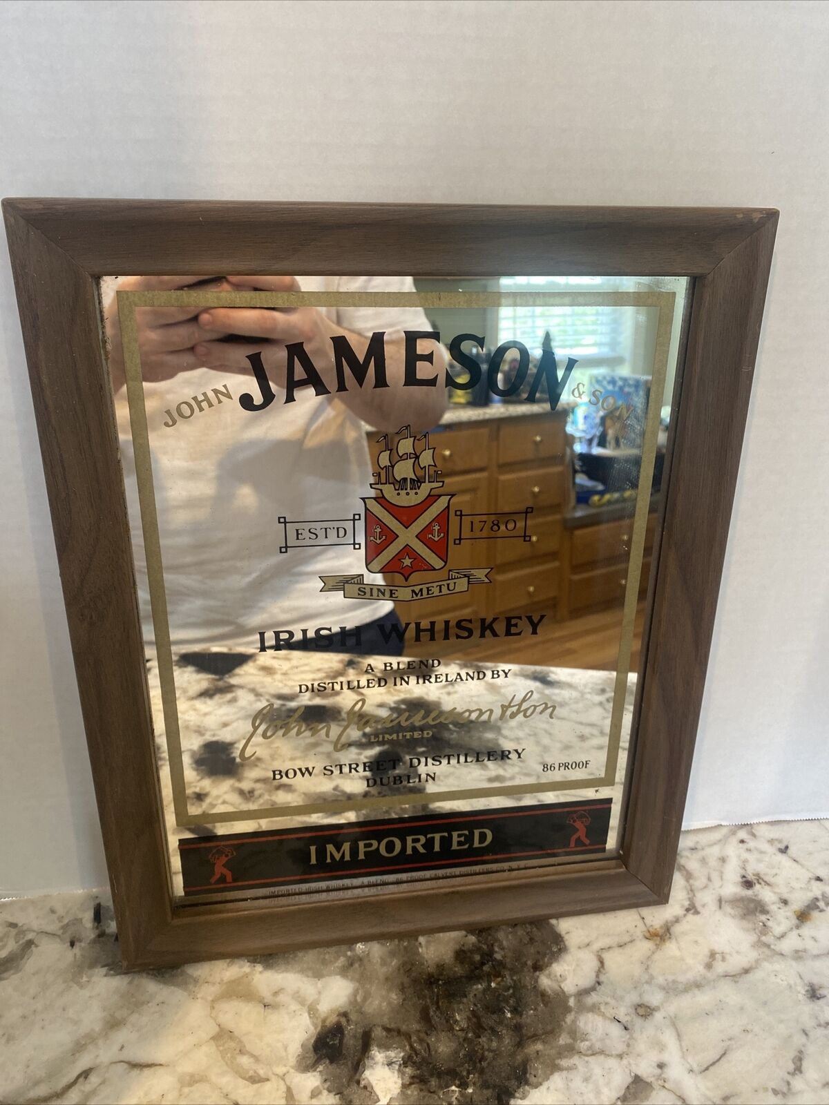 John Jameson Irish Whiskey Limited Signed Wood Frame Bar Mirror ~ Nice