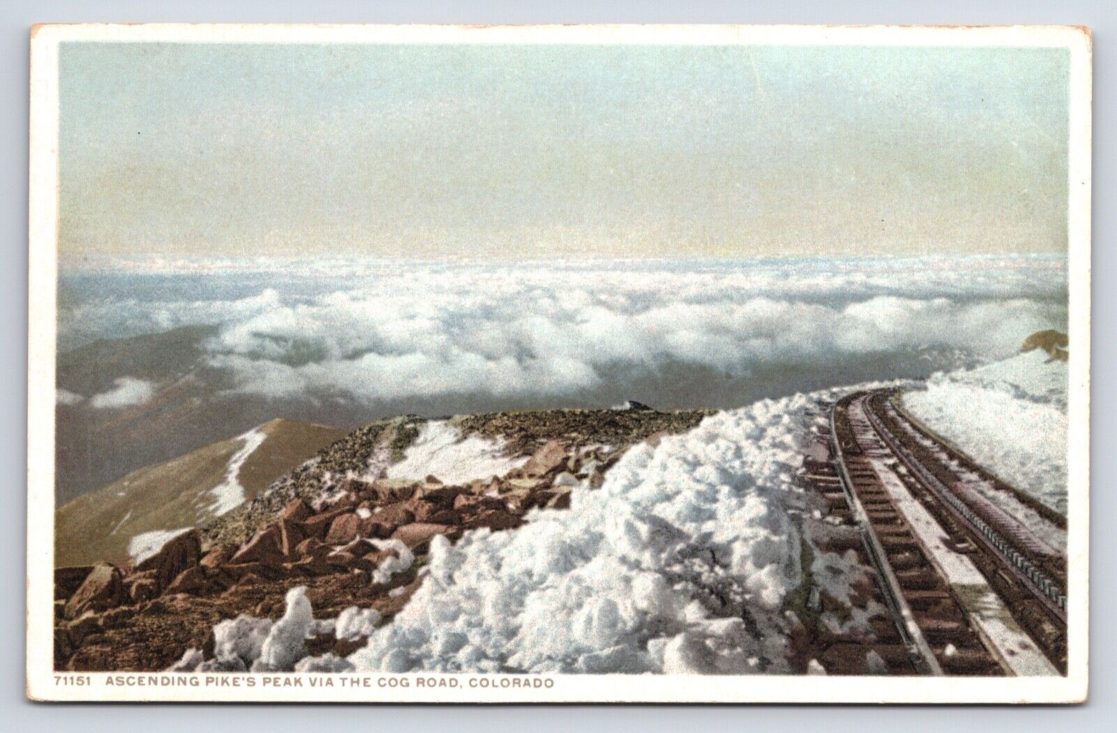 Postcard Ascending Cog Road Pikes Peak Colorado DB c1910 Unposted Phostint