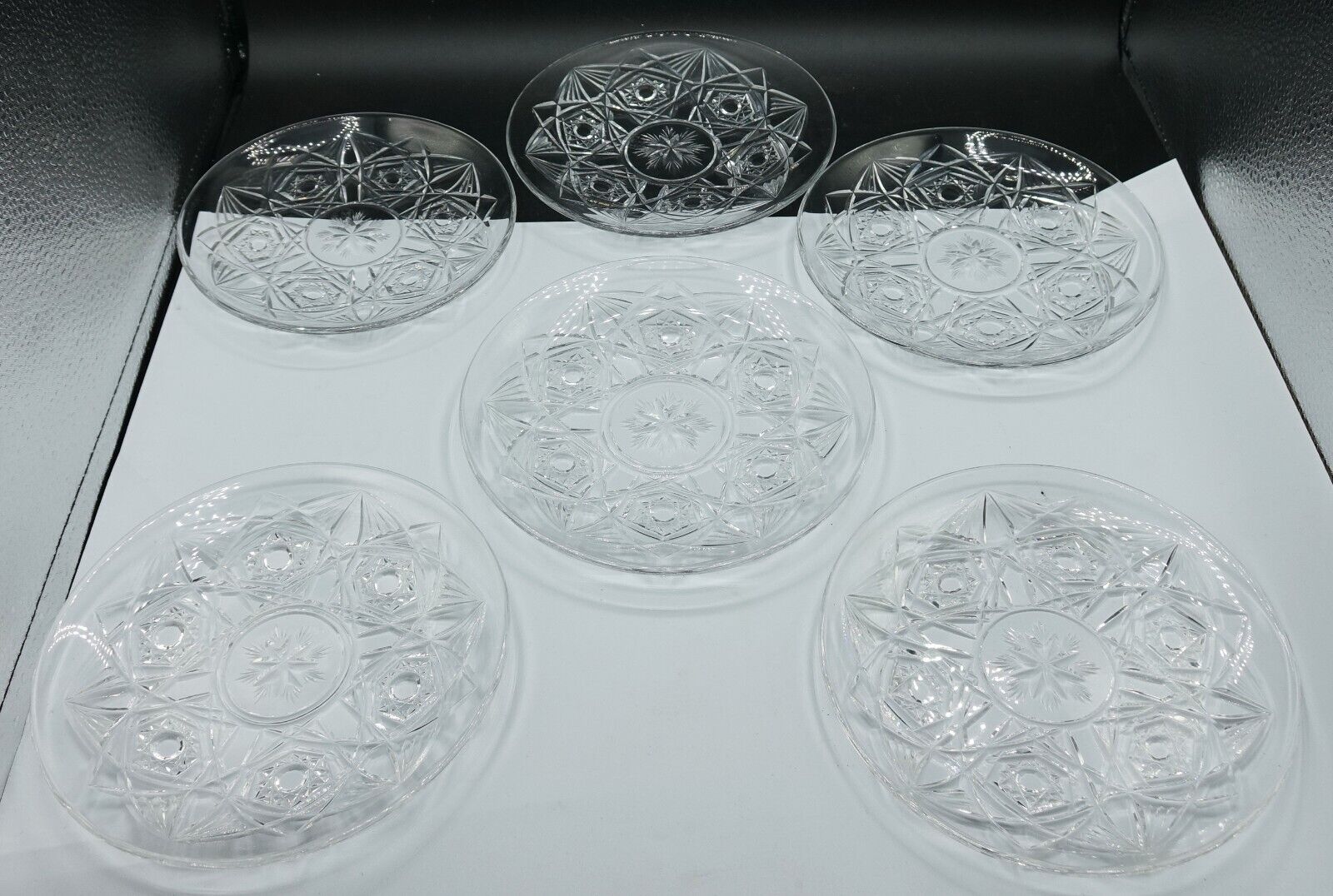 SIGNED French Baccarat Lagny Cut Crystal Underplates or Dishes Set of 6, ca 1935