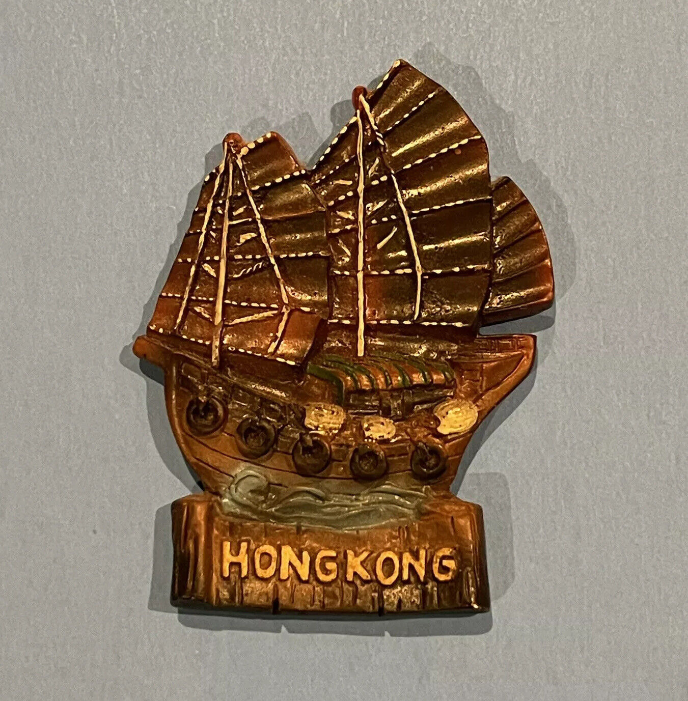 Vintage Hong Kong Refrigerator Souvenir Destination Magnet Ship Sail Boat Fridge