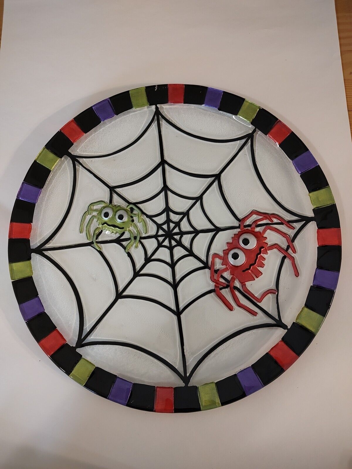 Halloween Glass Serving Tray Spider Web With Spiders