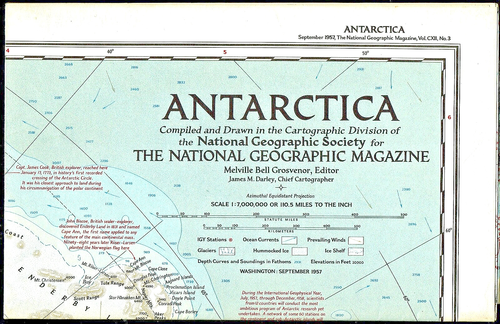 ⫸ 1957-9 September Vintage Original Map ANTARCTICA National Geographic - (549)