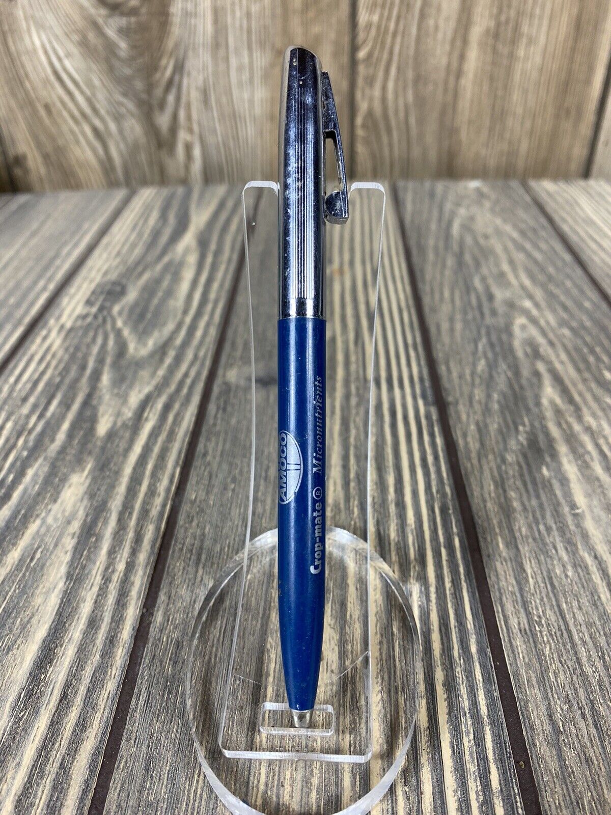 Vintage Amoco Crop-mate Micronutrients Blue Silver Retractable Pen