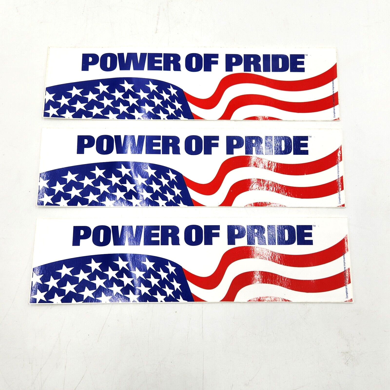 (3) VTG 1990's Power of Pride USA American Flag Bumper Stickers Lowes