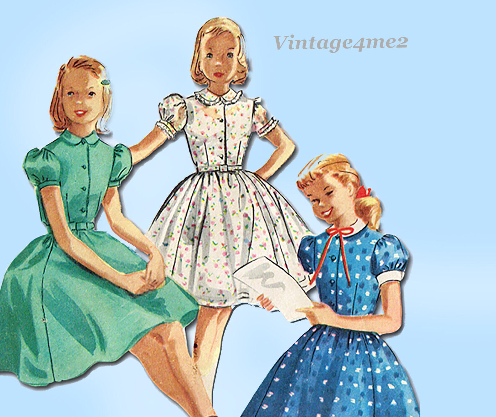 1950s Vintage McCalls Sewing Pattern 3385 Classic Little Girls Party Dress Sz 12