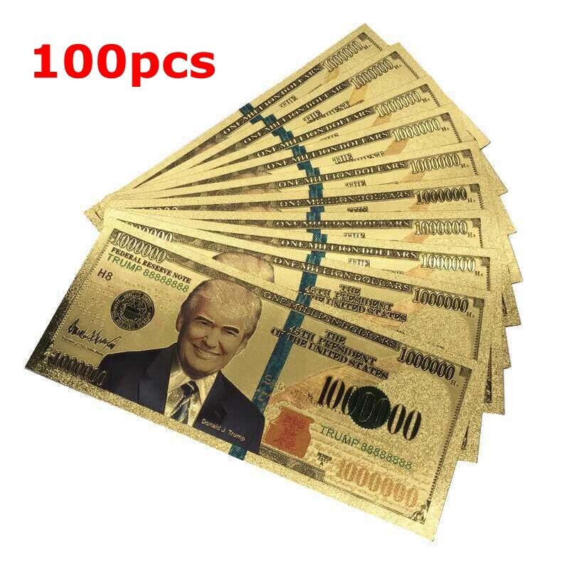 100Pcs President Donald Trump Colorized $1000000 Dollar Bill Gold Foil Banknote