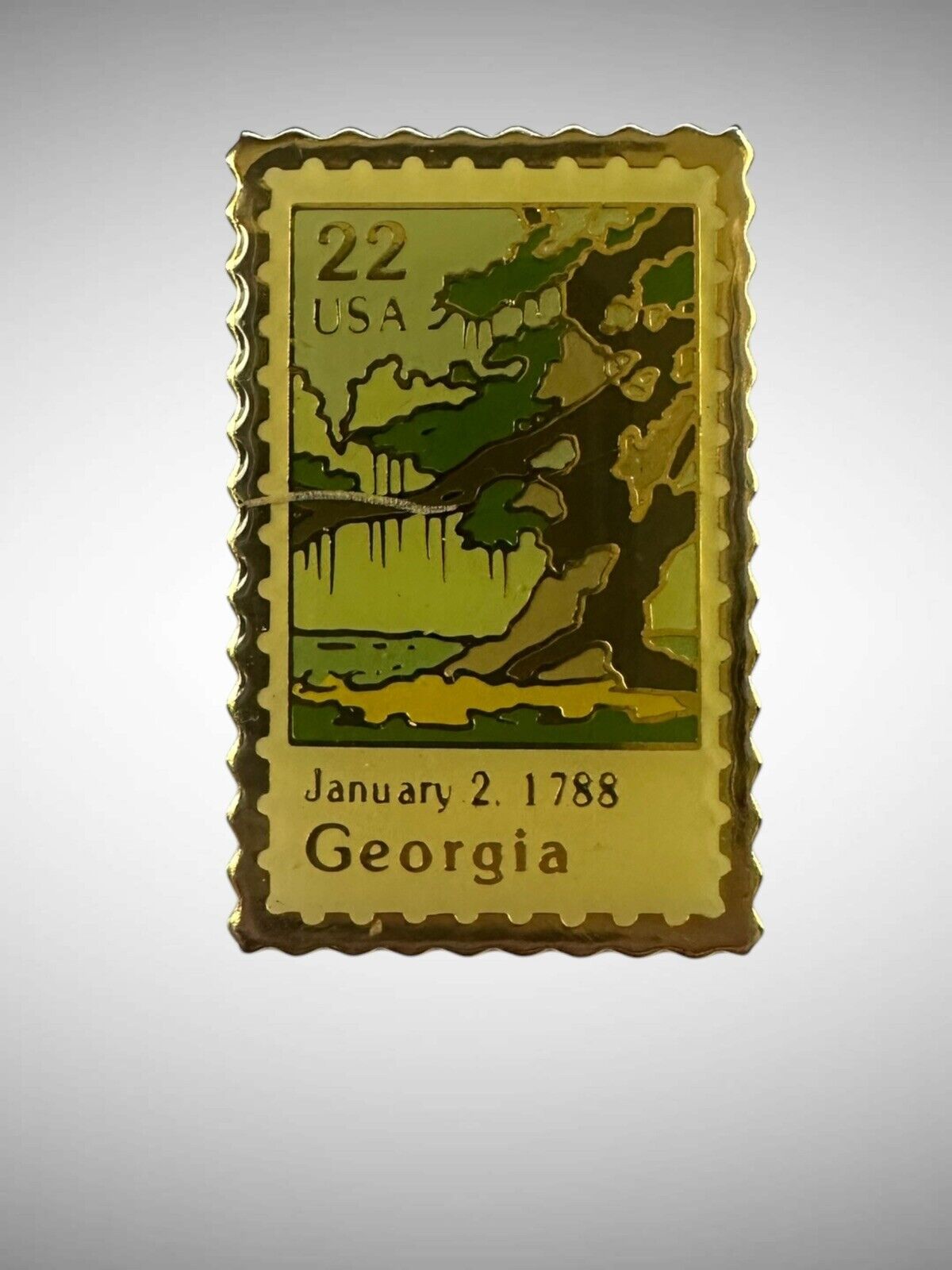Georgia State 22 Cent Rectangular Enamel Stamp Pin USA