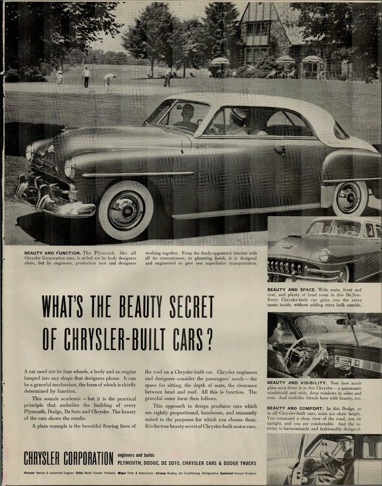 1952 Chrysler Whats The Beauty Secret of Chrysler Cars Vintage Print Ad 1837