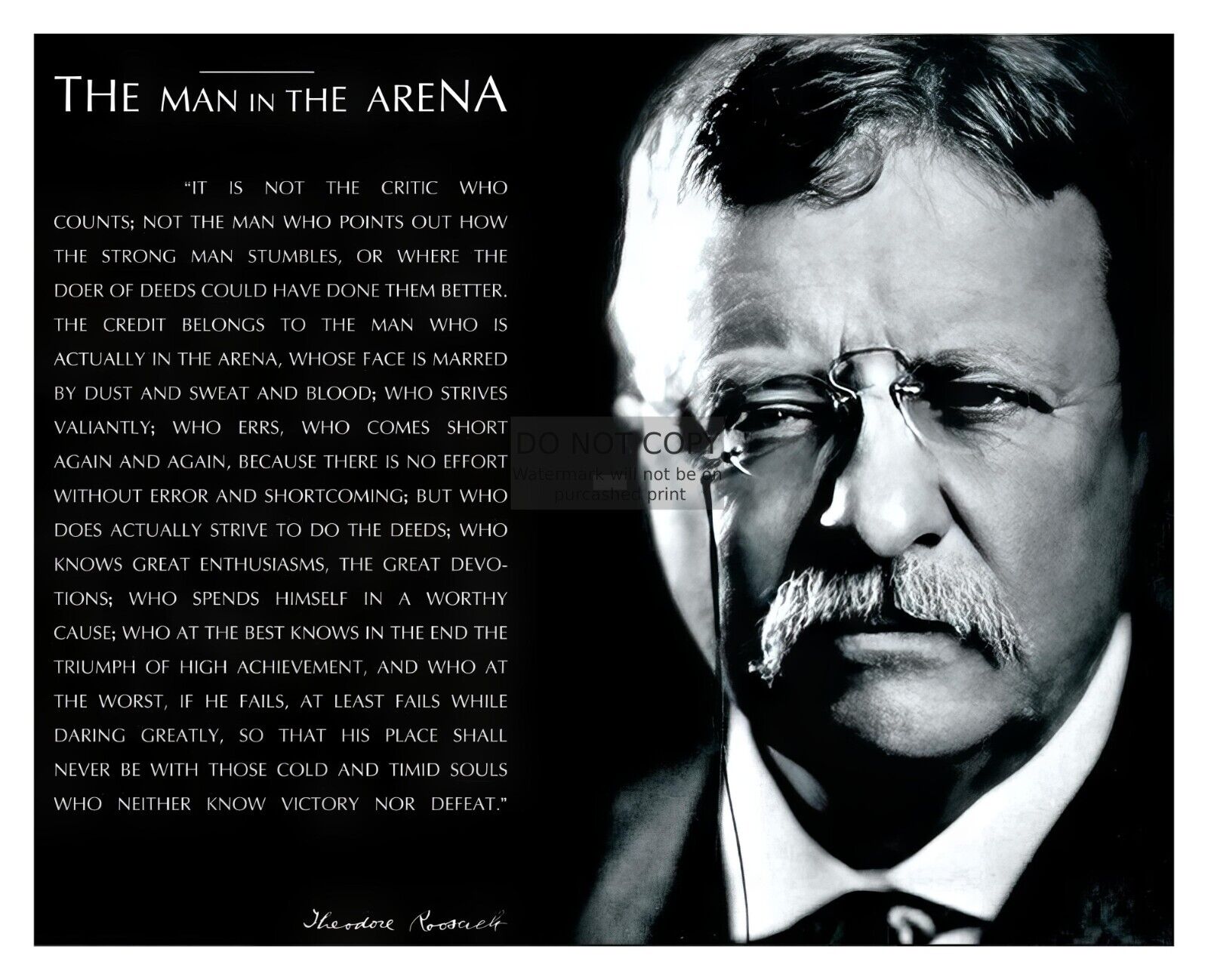 PRESIDENT THEODORE TEDDY ROOSEVELT THE MAN IN THE ARENA 8X10 PHOTO