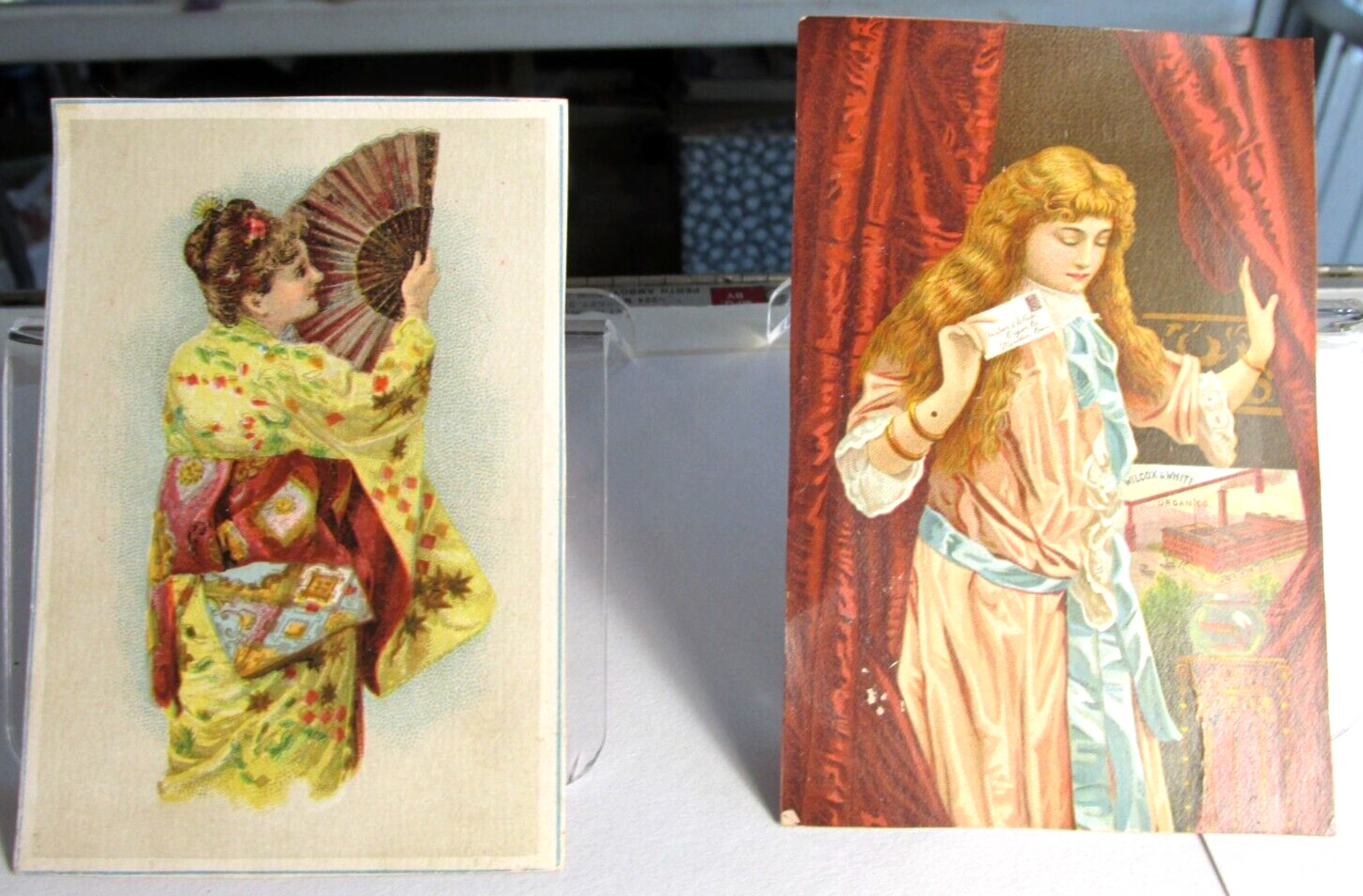2 different 1870-80s RICHMOND INDIANA Trade Cards, Wm. Swan & Co Pianos & Organs