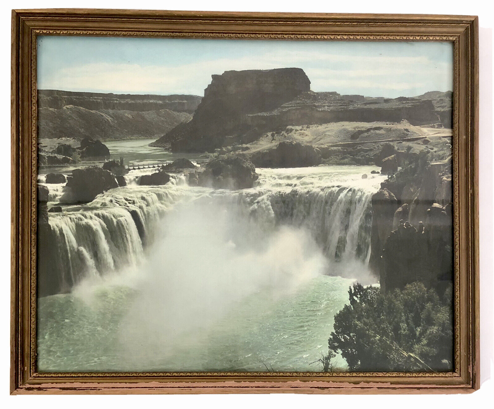 Shoshone Falls Twin Falls Idaho Vintage Colored Print Old Frame 16 X 20