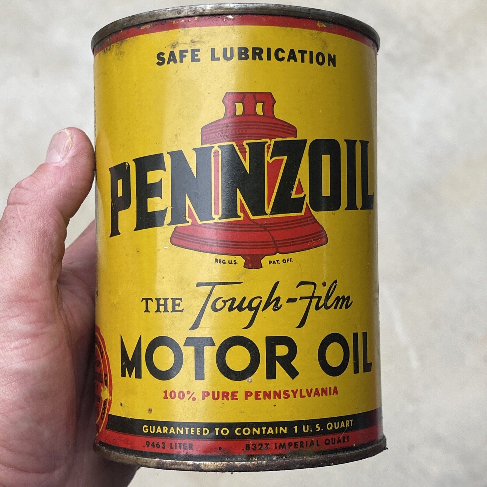 Vintage Pennzoil The Tough-Film Motor Oil 1 Quart Can Tin