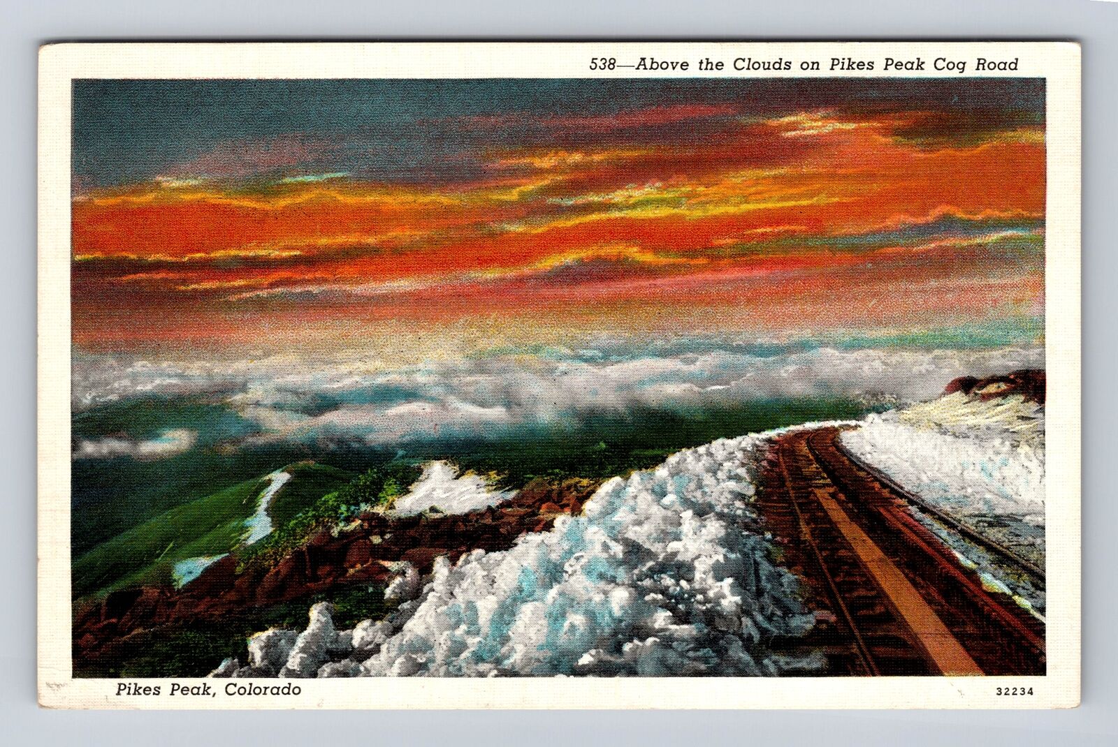 Pikes Peak CO- Colorado, Above The Clouds On Pikes Peak Antique Vintage Postcard