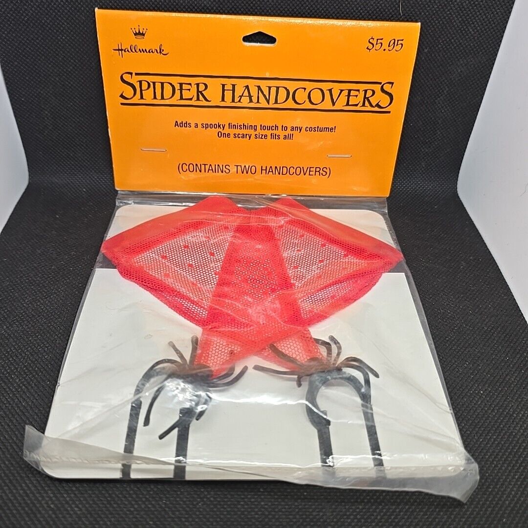 Vtg 1989 Hallmark Halloween Set Handcovers Black Spider Red Netting In Package 