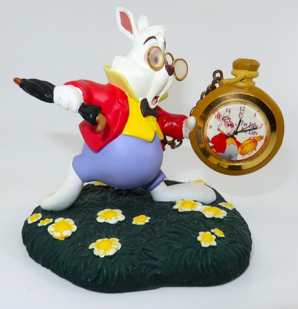 Disney Alice in Wonderland I\'m Late, I\'m Late, White Rabbit Figurine & Clock