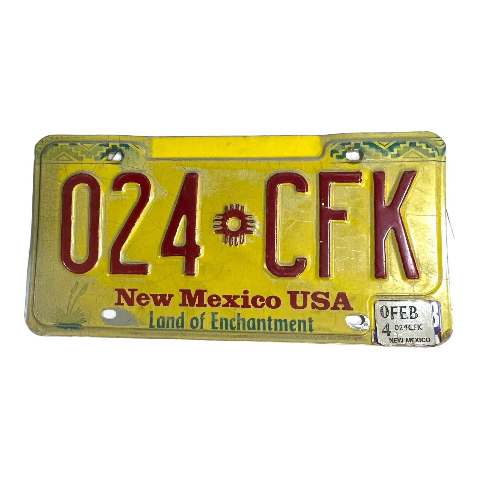 New Mexico USA Land Of Enchantment 024 CFK Auto License Plate Feb 04 Vintage