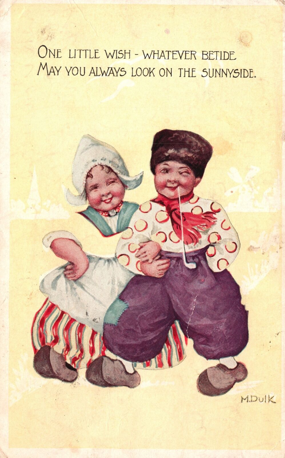 Vintage Postcard 1916 Kids Happy Face One Little Wish Whatever Be Tide Comic