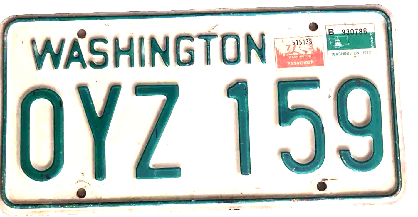 1972  1973 WASHINGTON 1973 AUTO LICENSE PLATE 1972 Pass; 1973 Val Sticker