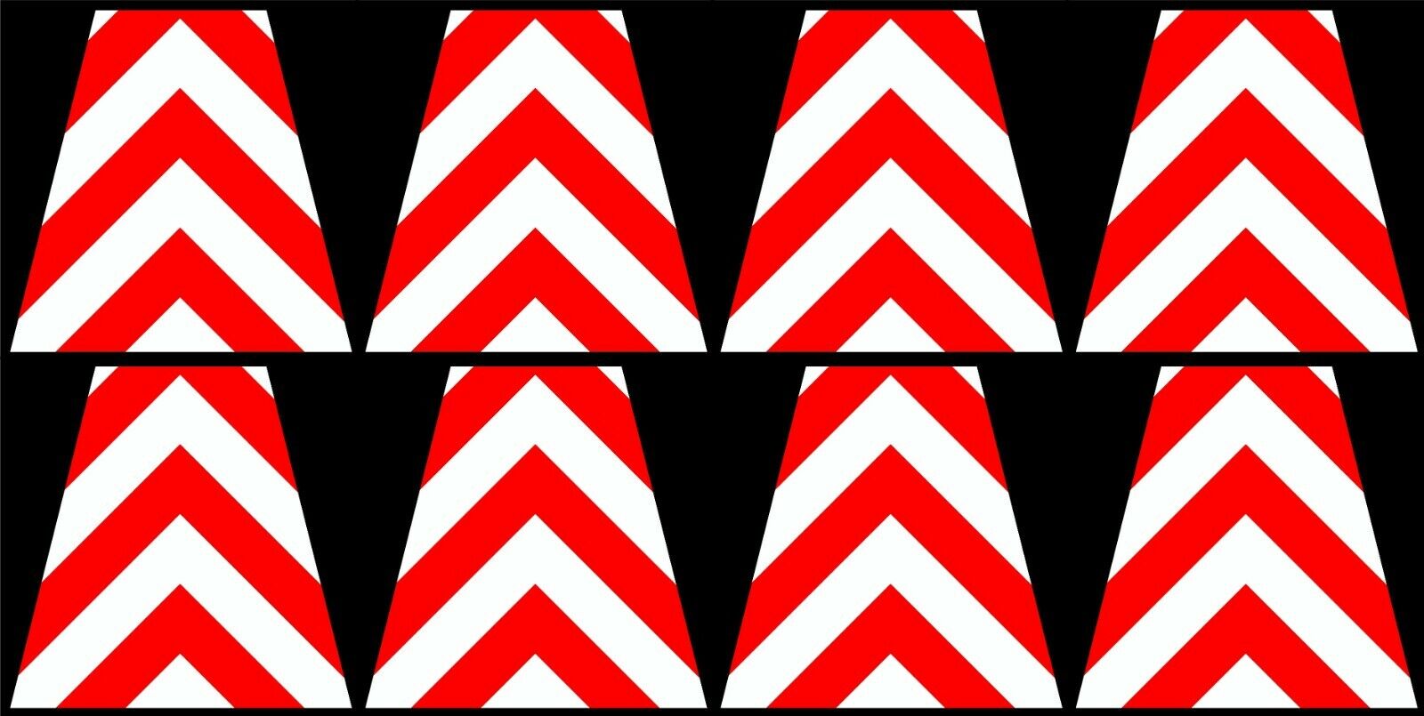 8 Fully Reflective Red and White Chevron Fire Helmet Tetrahedrons Tets Trapezoid