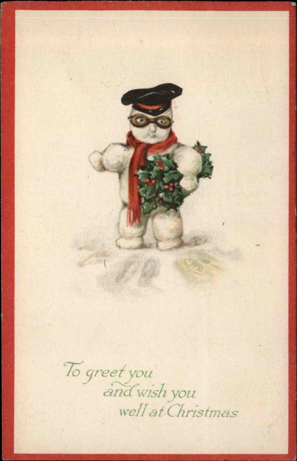 Christmas Fantasy Snowman Dressed as Pilot Goggles Hat c1920 Vintage Postcard