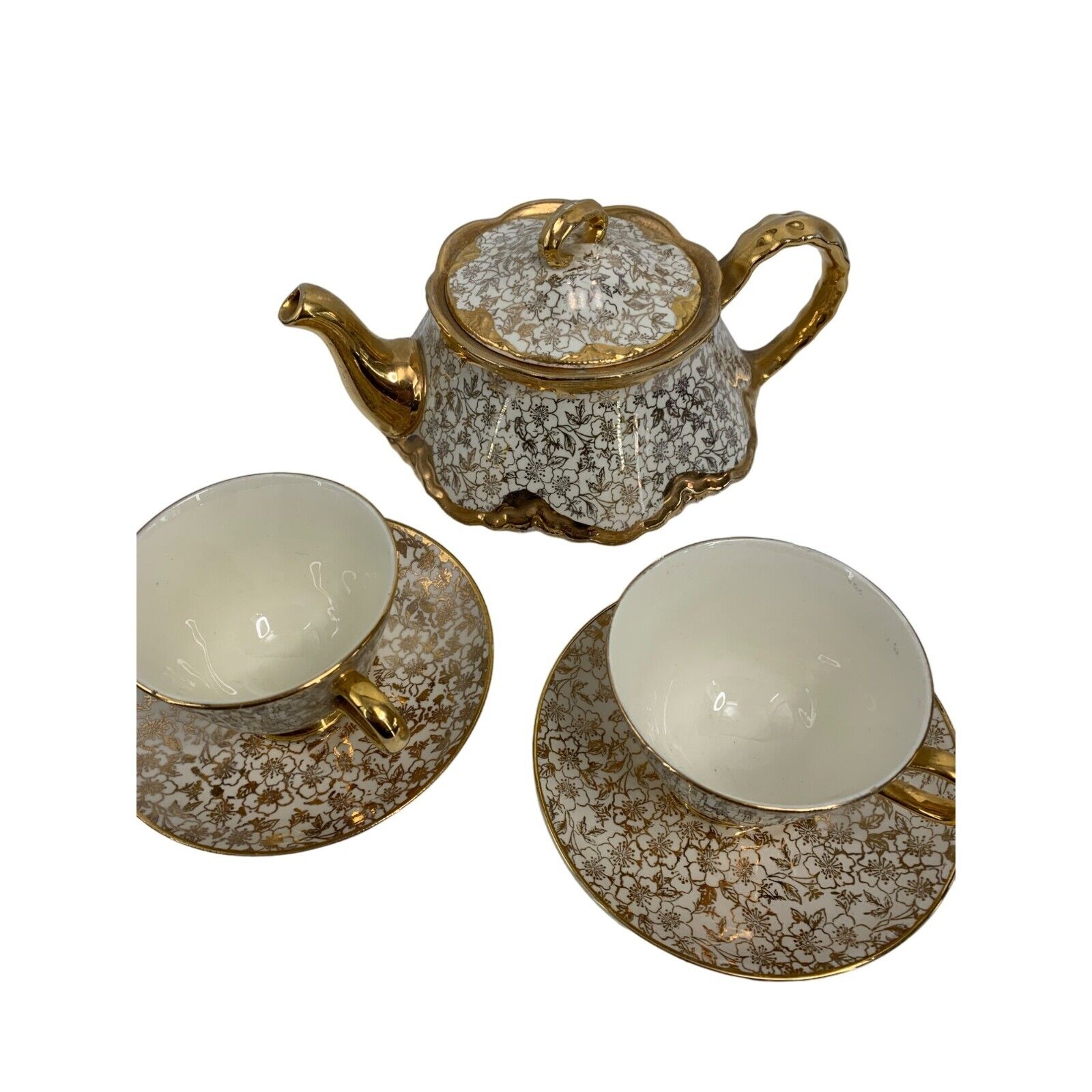 Karol China Homer Laughlin 22K Gold Teapot Cups Ceramic Set Tea VTG Ditsy 6565