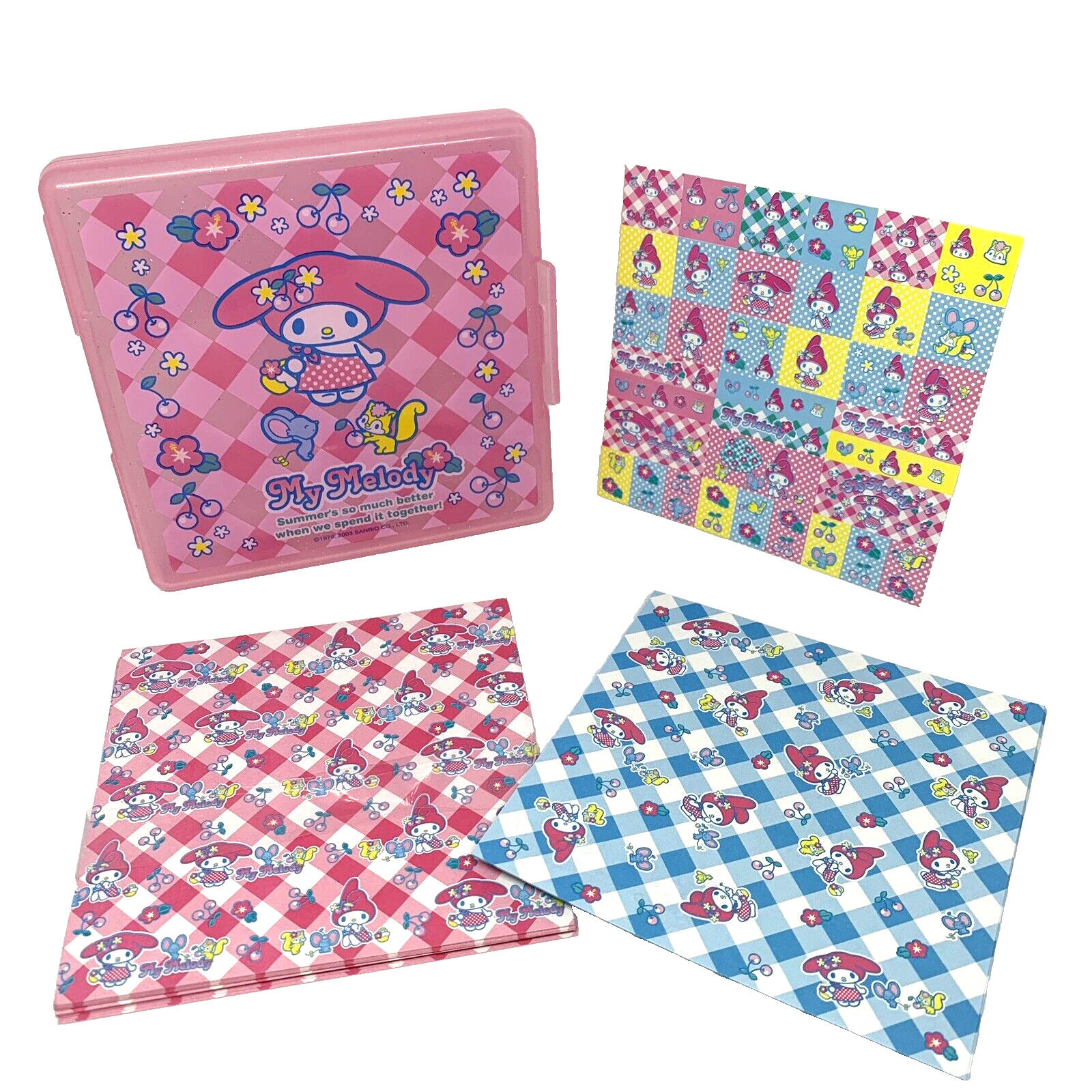 Sanrio My Melody Origami Memo Paper Set w/ Case Vintage 2003 Cherry Flat Risu