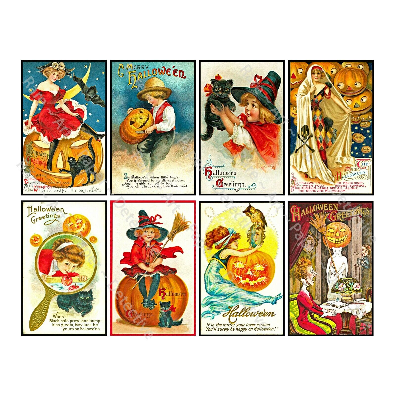96 Halloween Stickers, MEGA SET, 12 Cut & Peel Sheets, Victorian Halloween