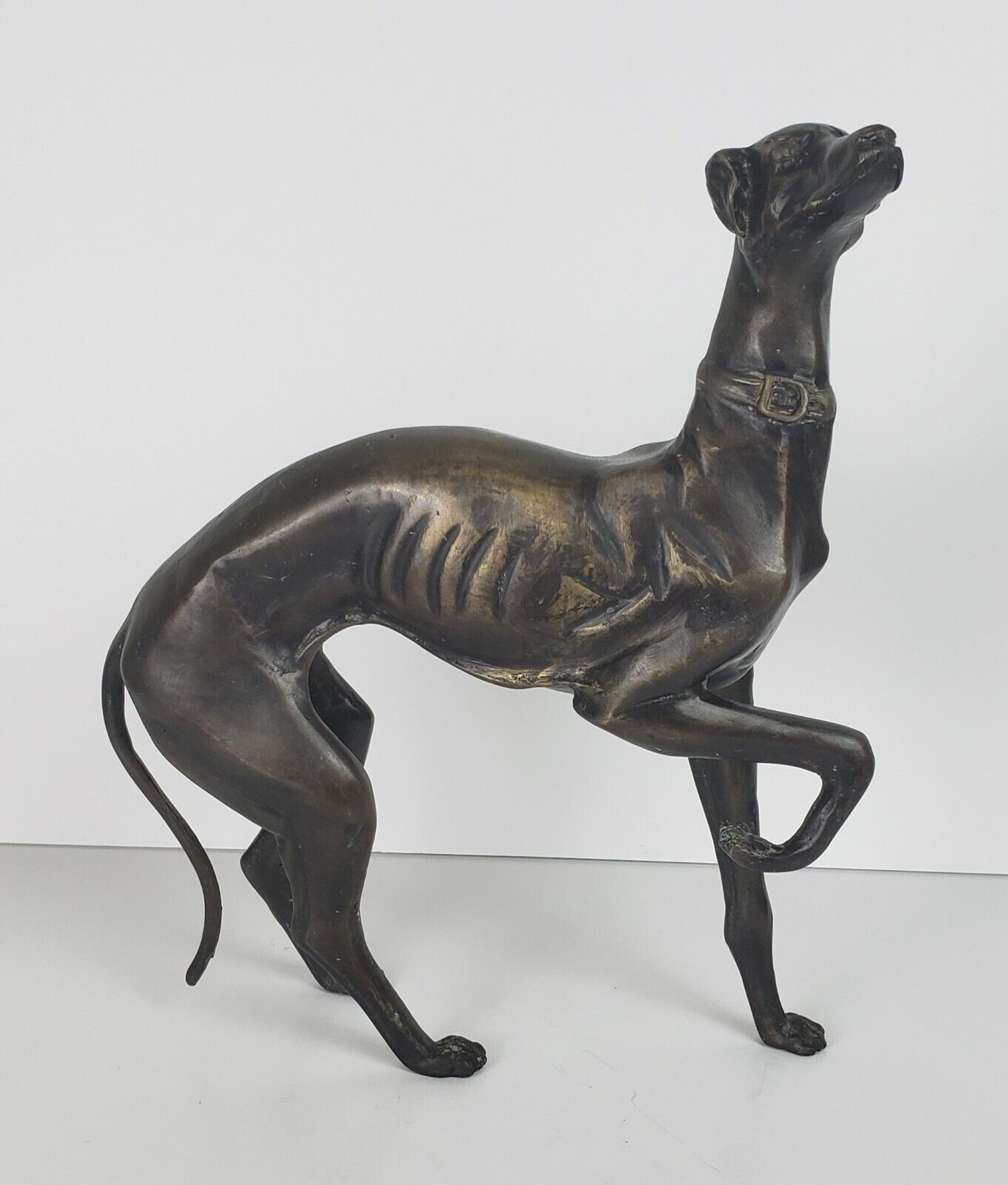 Bronze Whippet Greyhound Dog Metal Art Sculpture Figurine Vintage 12 inch 
