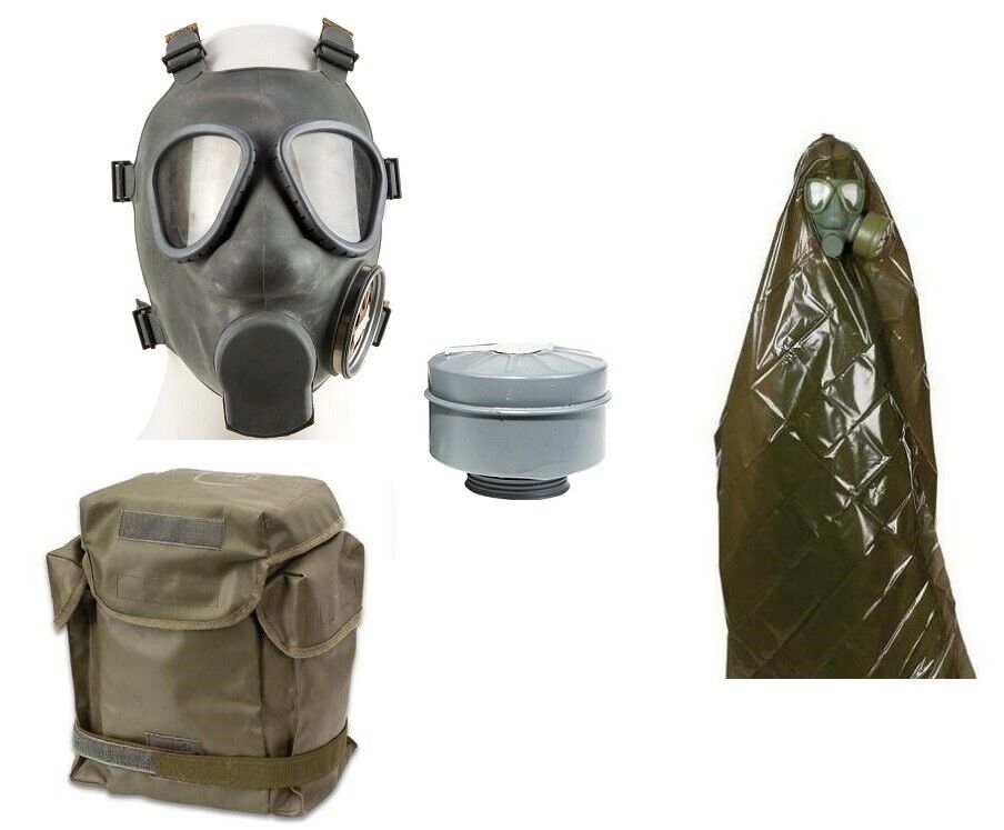 USED Finnish Military M61 Gas Mask Adult M9 Style V2 w/60MM Filter, Poncho & Bag