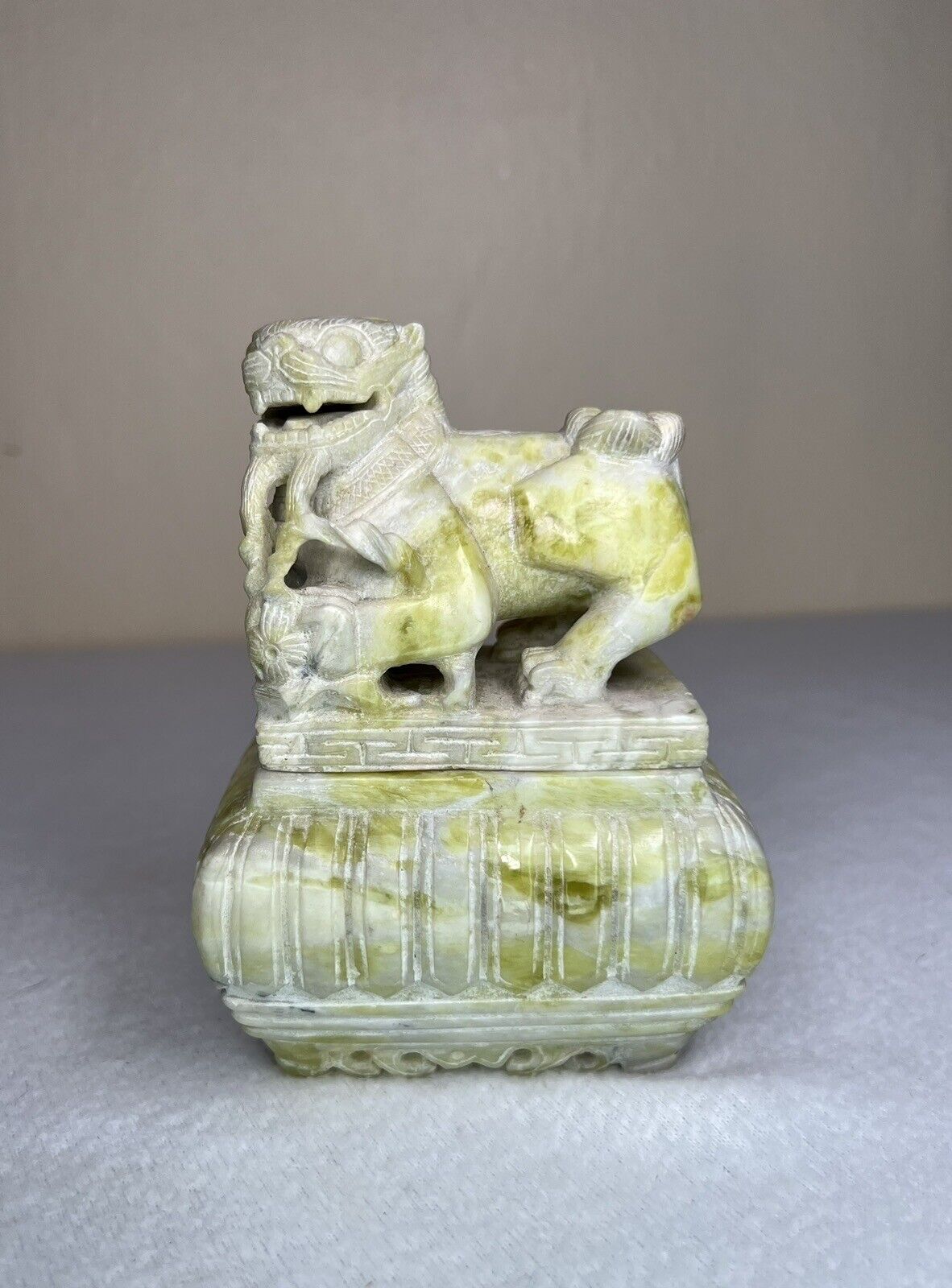 Antique Vintage Foo Dog Carved Stone Box Asian Chinese Creature Guardian Protect