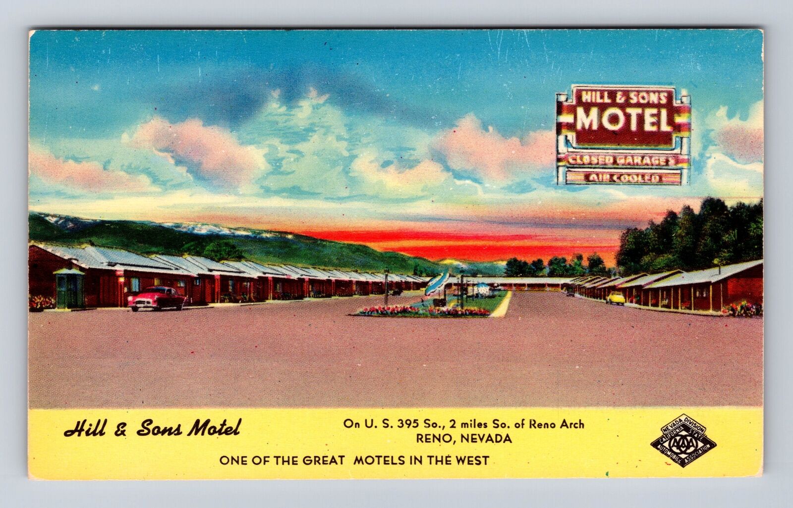 Reno NV-Nevada, Hill & Sons Motel Advertising, Antique, Vintage Postcard