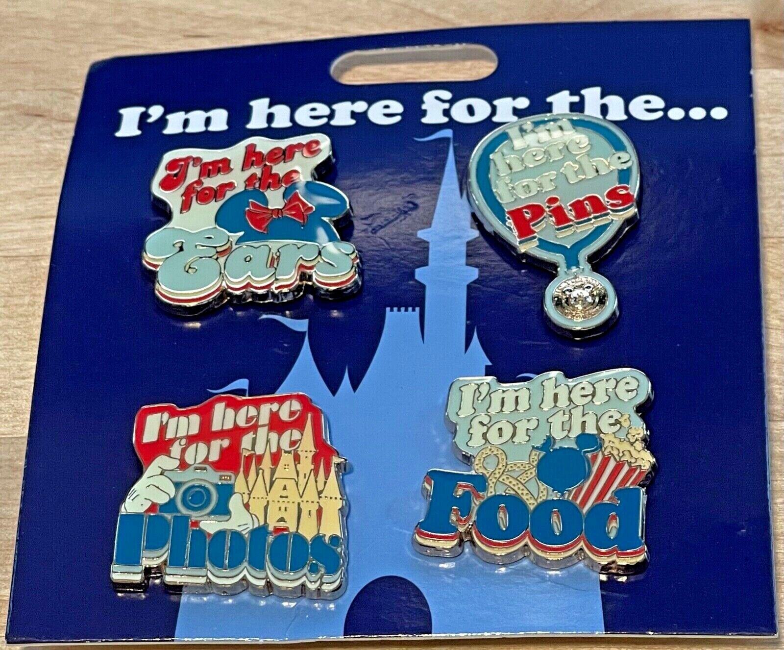 Disney Parks I\'m Here for the... Photos Ears Food Pins 4 Pin Booster Pack Set