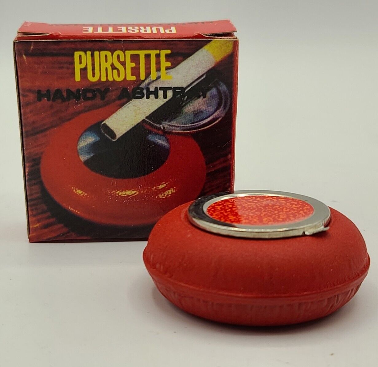 VINTAGE Pursette Handy Ashtray, RED ~ New Old Stock, Made in HONG KONG