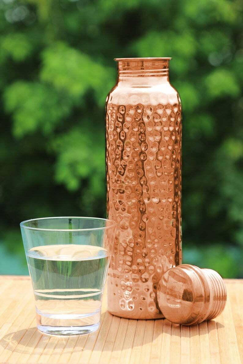 100% Pure Hammered Copper Water Bottle For Yoga Ayurveda Health Benefits US Sllr