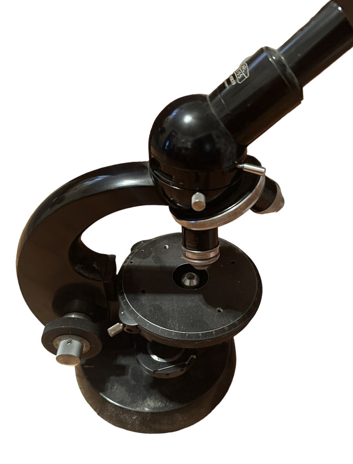 Vintage  Microscope  With Original Wooden Box Black
