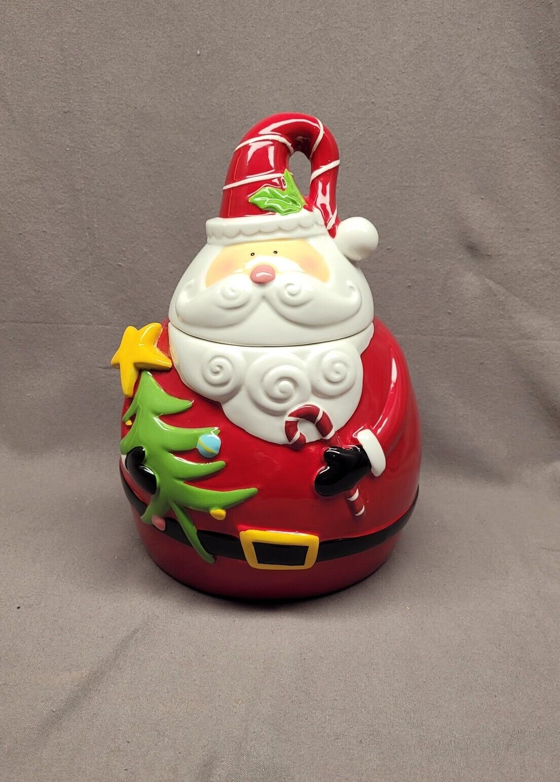 Ceramic Fat Santa Clause Cookie Jar Pier 1 Imports Hand Painted Rubber Seal 