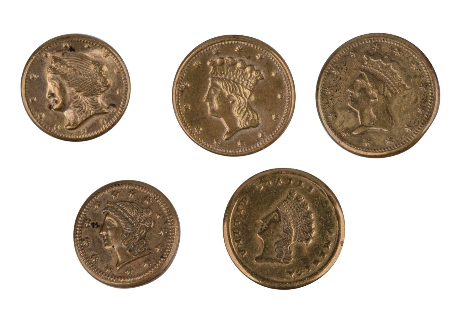 A Set Of Early American Coin Theme Buttons