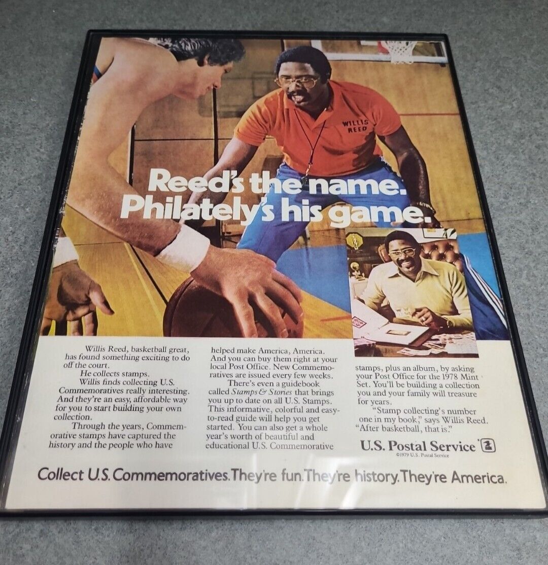 1979 Willis Reed New York Knicks Vintage U.S Postal Print Ad 8.5 x 11 Framed 