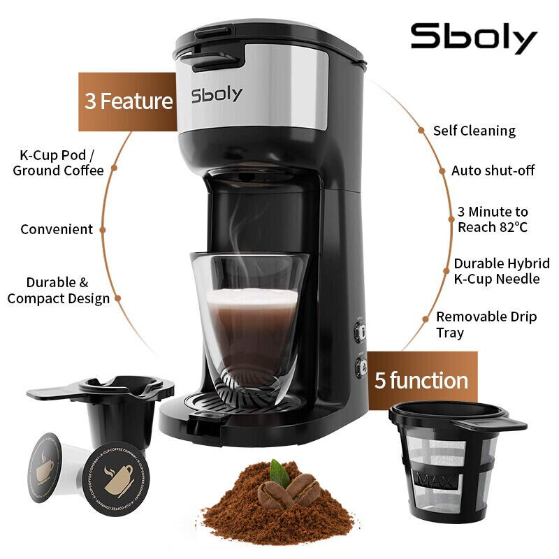 Sboly Single Service Coffee Maker K-Cup Brewer Pod&Ground Percolators Coffee Pot