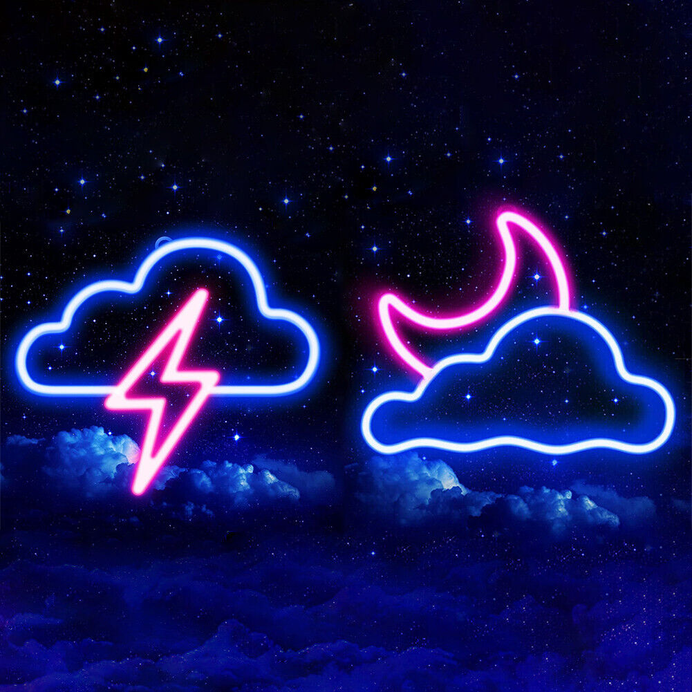 Neon Sign Moon Cloud Lightning LED Light Wall Decor Battery USB Party Bedroom