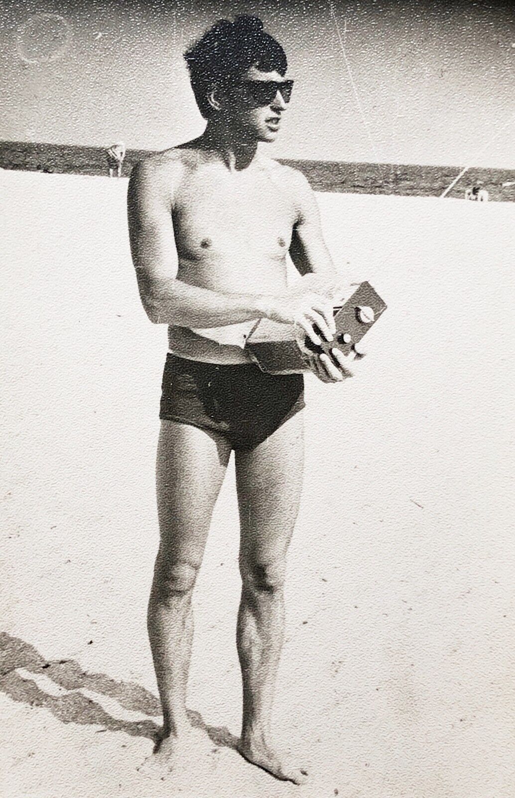 1970s Shirtless Man Brunette Affectionate Guy Beach Retro Radio Gay int Photo