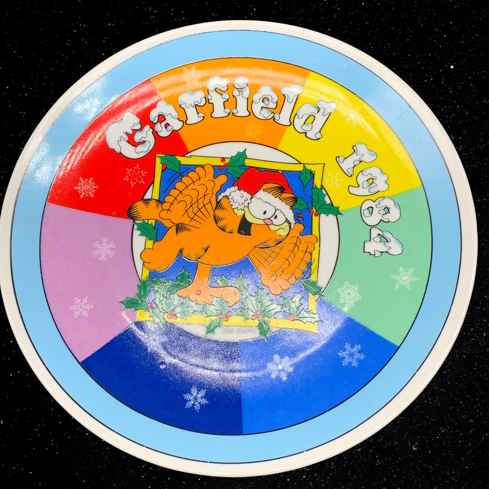 Vintage Enesco 1984 Garfield Christmas Rainbow Collector Plate 8.25”D