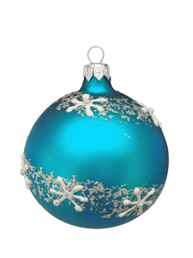 Scratched * 8cm TURQUOISE SNOWFLAKE BALL EUROPEAN BLOWN GLASS CHRISTMAS ORNAMENT