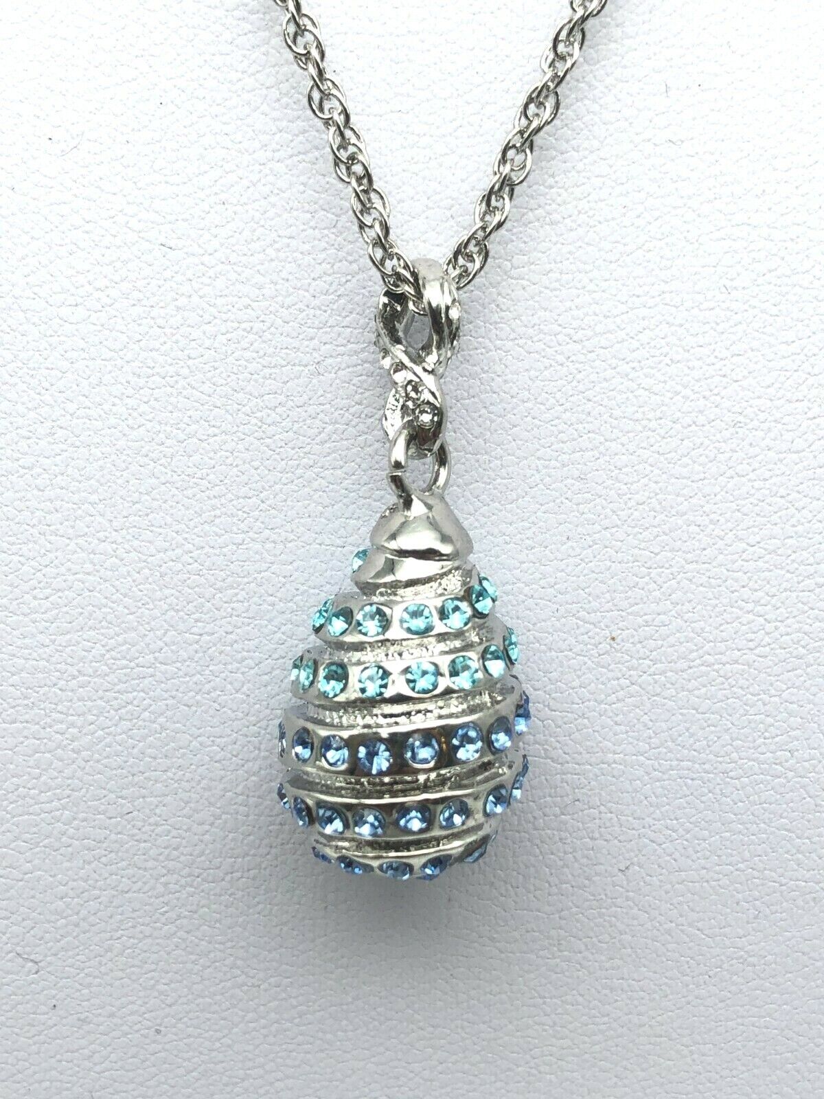 Silver and blue Egg Pendant Necklace with crystals by Keren Kopal