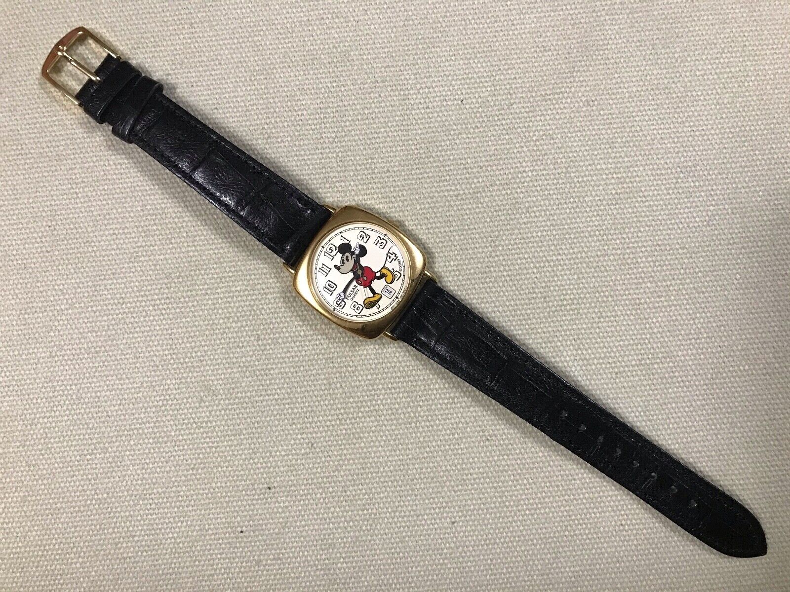 Vintage Pulsar Mickey Mouse Disney Watch Rare Square Face 1980\'s Runs Great