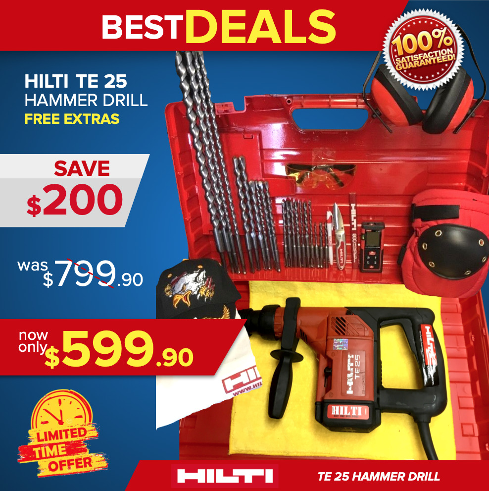 HILTI TE 25 HAMMER DRILL, PREOWNED, FREE LASER, COMPLETE SET, FAST SHIPPING