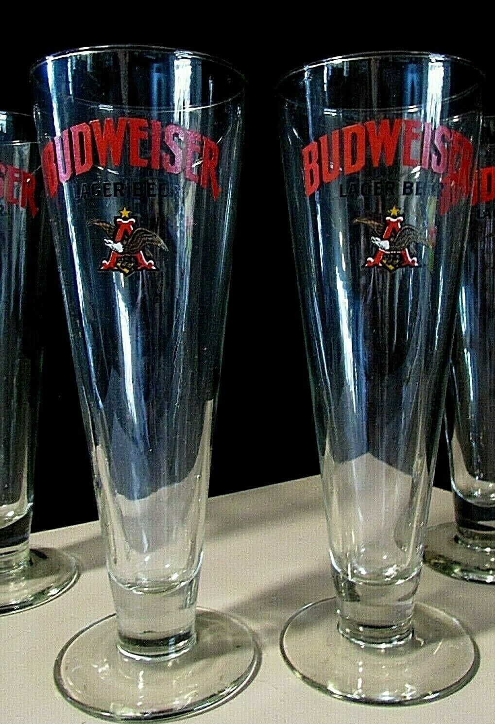 x2 NEW Budweiser Classic 14oz Tall Beer Glass Bar lot No Tap Bud Glasses Logo