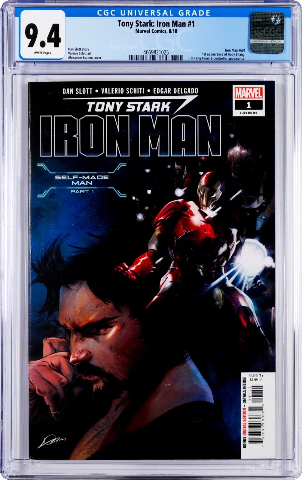 Tony Stark: Iron Man #1 CGC 9.4 (Aug 2018, Marvel) Dan Slott, Foombuster Armor
