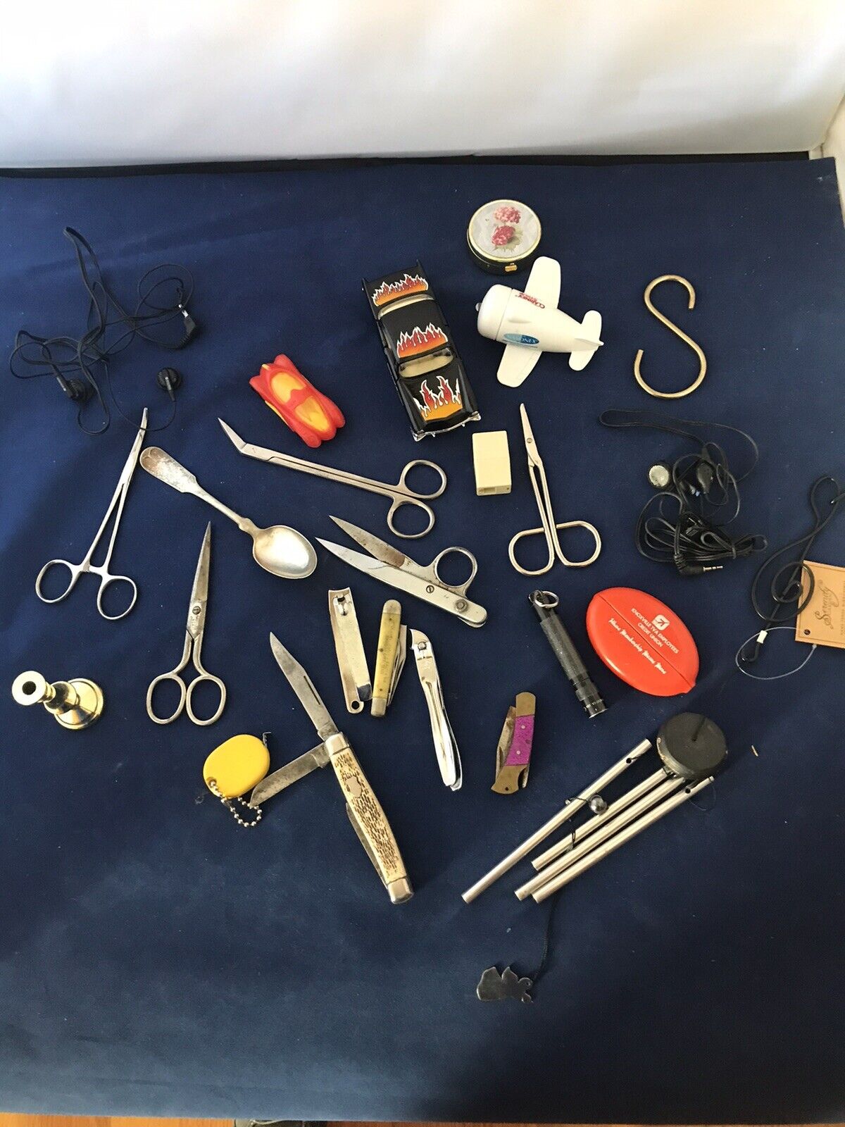 Vintage Junk Drawer Lot Electrician & Other Scissors Tools Knives Measure Tape